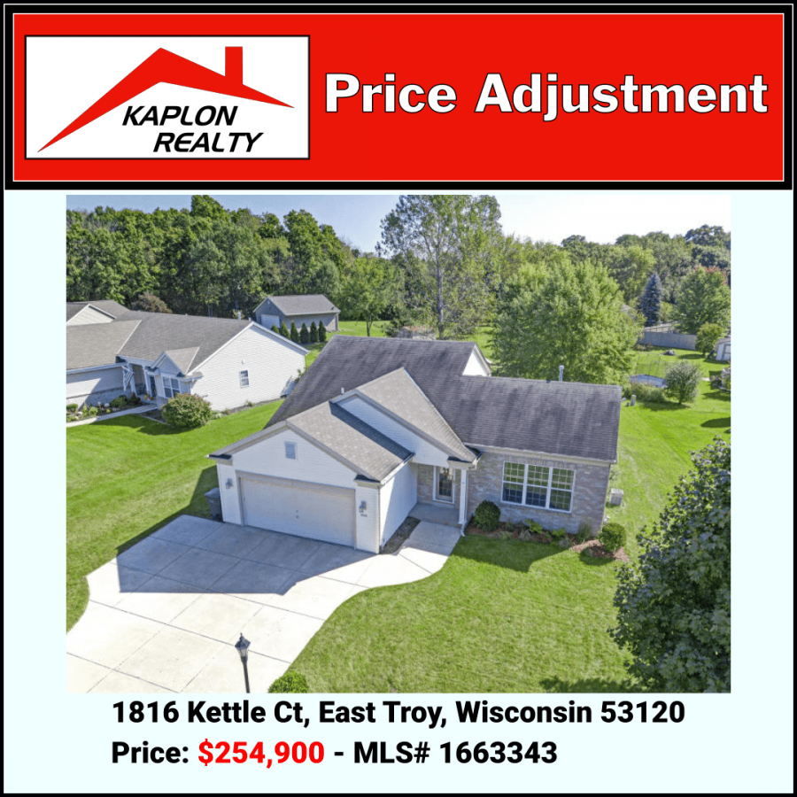 Price Adjustment – $10,000 – 1816 Kettle Ct, East Troy, WI – MLS# 1663343