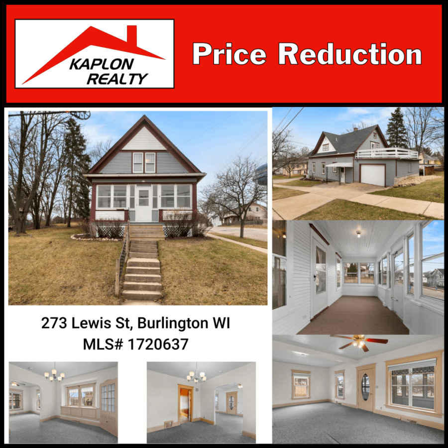 Price Reduction ($204,000)- 273 Lewis St, Burlington, WI 53105 – MLS 1720637