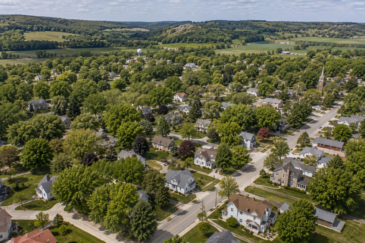 Small village streetscape in Wales Wisconsin — homes for sale in Wales WI